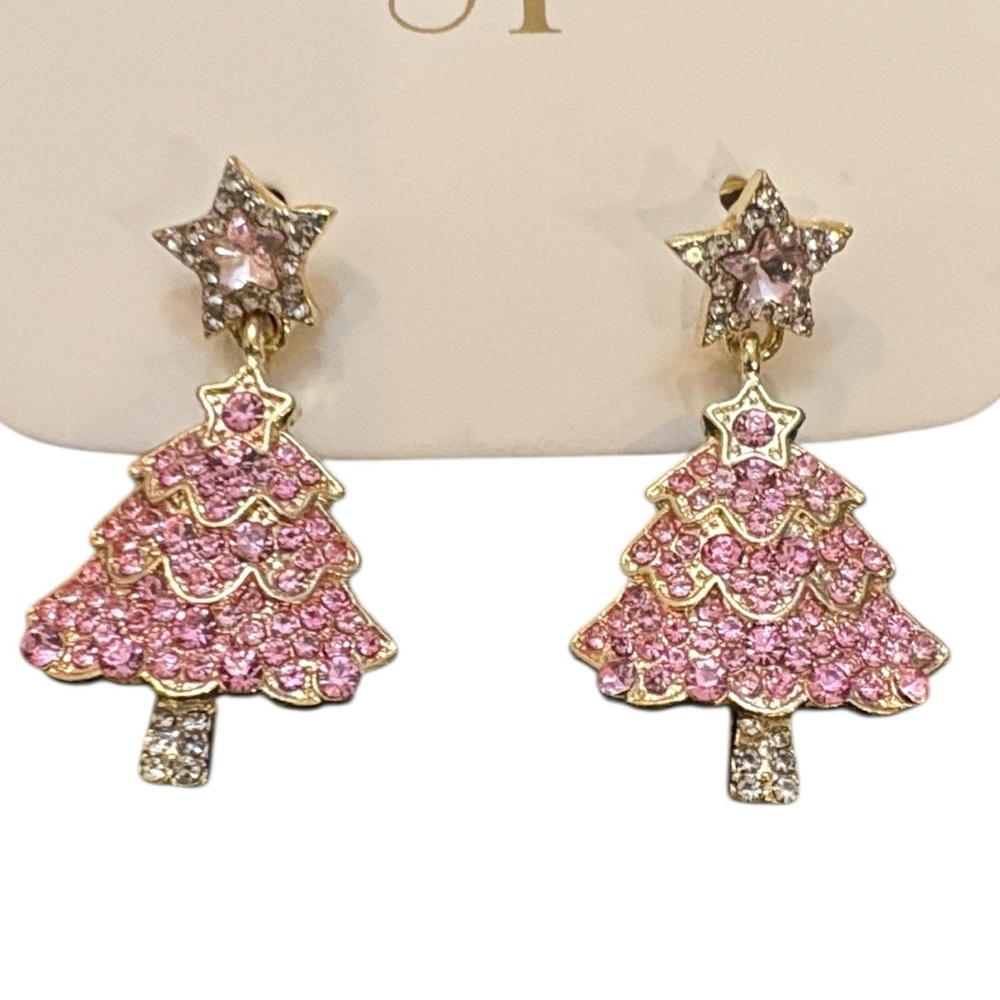 Pink Christmasโ Tree Earrings